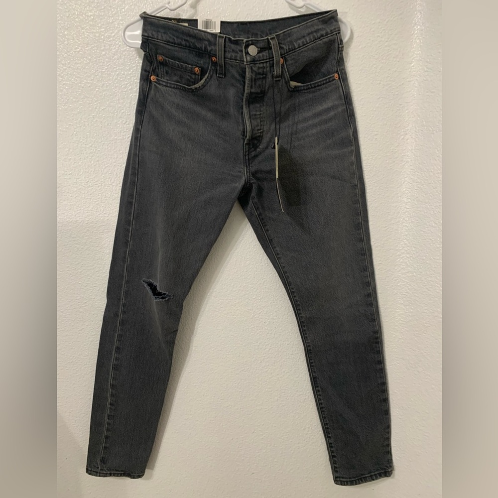 Levi’s 501 Skinny High Rise Premium Ripped Knee Black Jeans